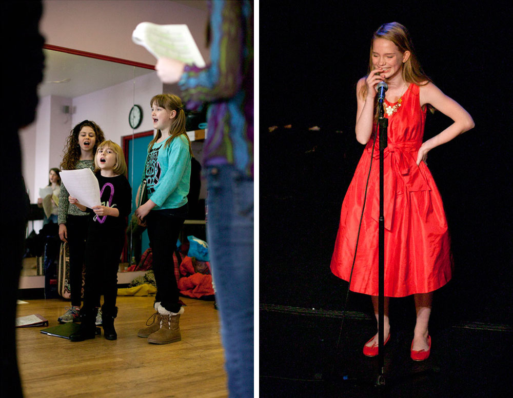 child actors rehearse and perform for Songs for Story Shifters